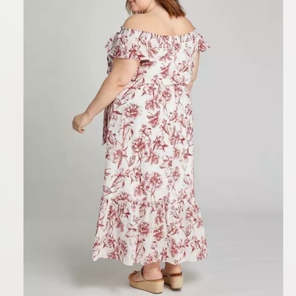 Lane Bryant Off-the-Shoulder Red Poplin Maxi Dress - Picture 2 of 7